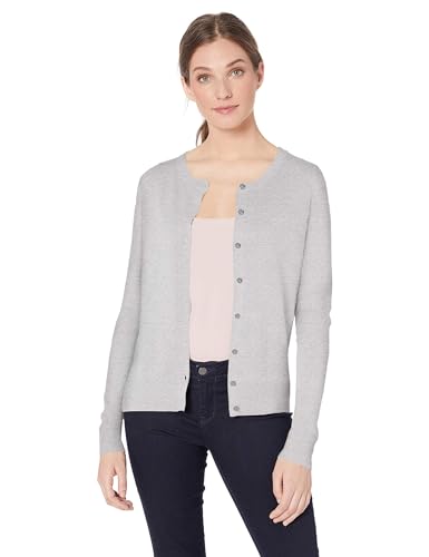 Amazon Essentials Damen Leichte Rundhalsstrickjacke (Erhältlich In Übergröße), Hellgrau Meliert, L von Amazon Essentials