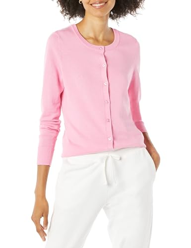 Amazon Essentials Damen Leichte Rundhalsstrickjacke (Erhältlich In Übergröße), Rosa, XL von Amazon Essentials