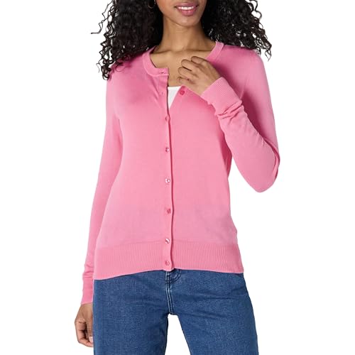 Amazon Essentials Damen Leichte Rundhalsstrickjacke (Erhältlich In Übergröße), Rosa, XXL von Amazon Essentials