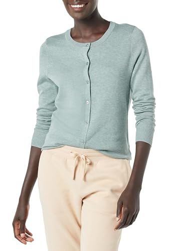 Amazon Essentials Damen Leichte Rundhalsstrickjacke (Erhältlich In Übergröße), Salbeigrün Meliert, XL von Amazon Essentials