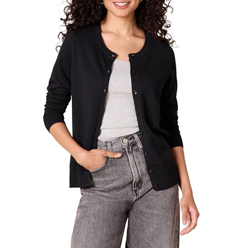 Amazon Essentials Damen Leichte Rundhalsstrickjacke (Erhältlich In Übergröße), Schwarz, XXL Große Größen von Amazon Essentials