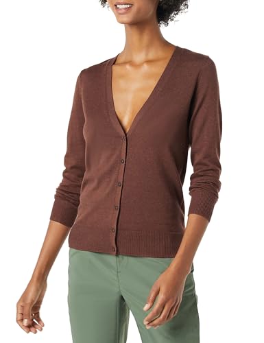 Amazon Essentials Damen Leichter Cardigan mit V-Ausschnitt (in Übergröße erhältlich), Dunkles Kastanienbraun Meliert, XXL von Amazon Essentials