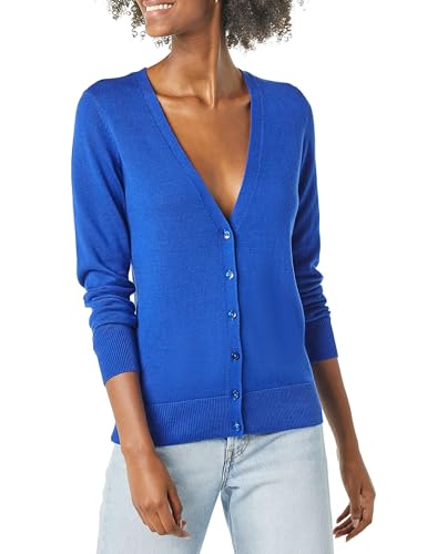 Amazon Essentials Damen Leichter Cardigan mit V-Ausschnitt (in Übergröße erhältlich), Kräftiges Blau, L von Amazon Essentials