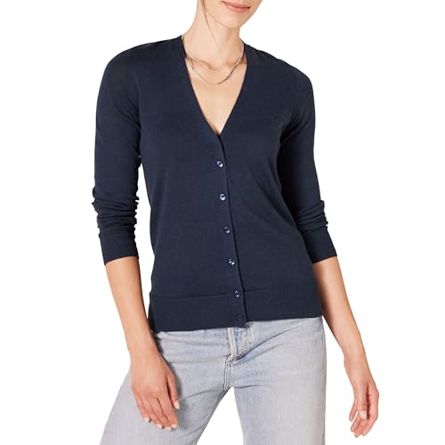 Amazon Essentials Damen Leichter Cardigan mit V-Ausschnitt (in Übergröße erhältlich), Marineblau, M von Amazon Essentials