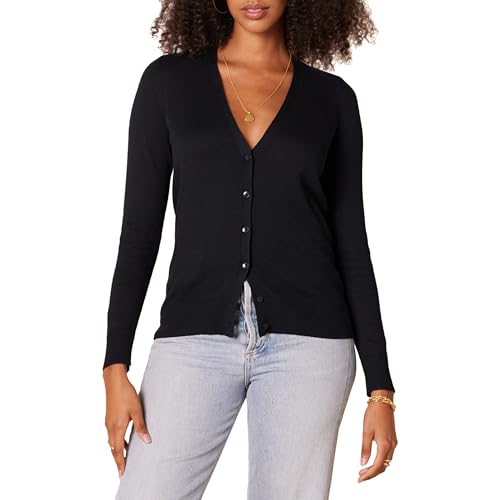 Amazon Essentials Damen Leichter Cardigan mit V-Ausschnitt (in Übergröße erhältlich), Schwarz, XL Große Größen von Amazon Essentials