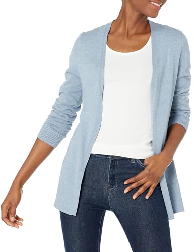 Amazon Essentials Damen Leichte Strickjacke ohne Knöpfe (in Übergröße erhältlich), Indigoblau Meliert, L von Amazon Essentials