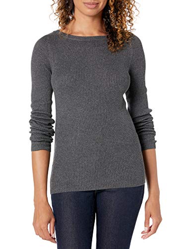 Amazon Essentials Damen Leichter, Gerippter Langarm-Pullover mit U-Boot-Ausschnitt in schmaler Passform, Dunkelgrau Meliert, M Amazon Essentials Damen Leichter, Gerippter Langarm-Pullover mit U-Boot-Ausschnitt in schmaler Passform, Dunkelgrau Meliert, M von Amazon Essentials