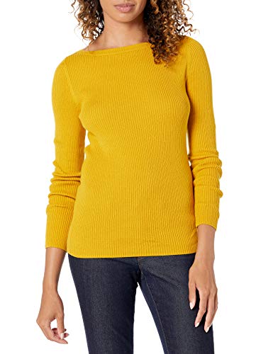 Amazon Essentials Damen Leichter, Gerippter Langarm-Pullover mit U-Boot-Ausschnitt in schmaler Passform, Gold, XS von Amazon Essentials