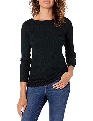 Amazon Essentials Damen Leichter, Gerippter Langarm-Pullover mit U-Boot-Ausschnitt in schmaler Passform, Schwarz, L Amazon Essentials Damen Leichter, Gerippter Langarm-Pullover mit U-Boot-Ausschnitt in schmaler Passform, Schwarz, L von Amazon Essentials