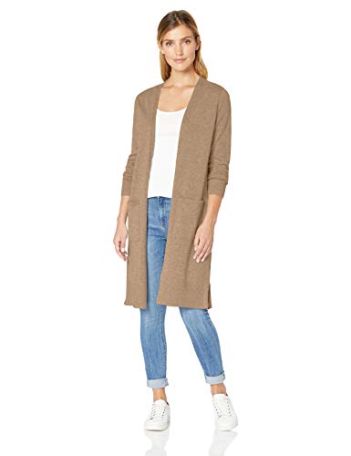 Amazon Essentials Damen Leichter, Länger Geschnittener, Langärmliger Cardigan-Pullover Mit Offener Vorderseite (In Übergröße Erhältlich), Kamelbraun Meliert, M von Amazon Essentials