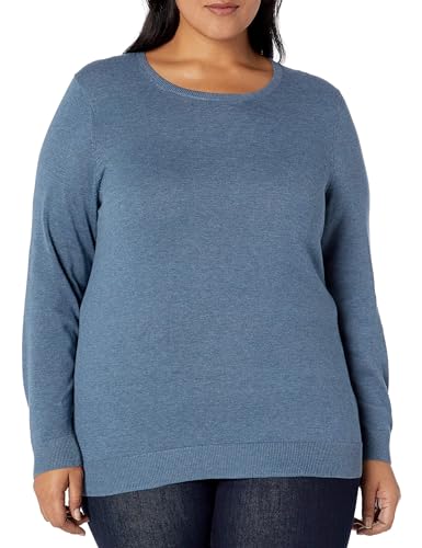Amazon Essentials Damen Leichter, Langärmeliger Pullover Mit Rundhalsausschnitt (Erhältlich in Übergröße), Blau, XS von Amazon Essentials