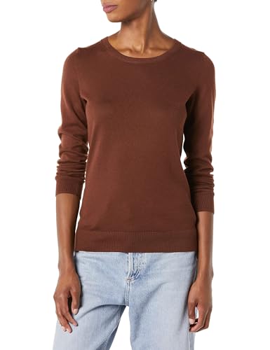 Amazon Essentials Damen Leichter, Langärmeliger Pullover Mit Rundhalsausschnitt (Erhältlich in Übergröße), Braun, XS von Amazon Essentials