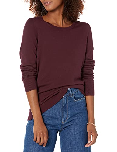 Amazon Essentials Damen Leichter, Langärmeliger Pullover Mit Rundhalsausschnitt (Erhältlich in Übergröße), Burgunderrot, XL von Amazon Essentials