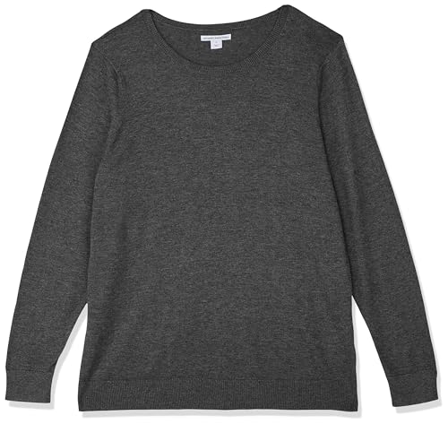 Amazon Essentials Damen Leichter, Langärmeliger Pullover Mit Rundhalsausschnitt (Erhältlich in Übergröße), Dunkelgrau Meliert, XL Große Größen von Amazon Essentials