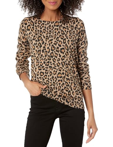 Amazon Essentials Damen Leichter, Langärmeliger Pullover Mit Rundhalsausschnitt (Erhältlich in Übergröße), Kamelbraun Gepard, XL von Amazon Essentials