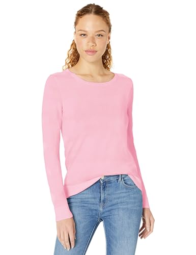 Amazon Essentials Damen Leichter, Langärmeliger Pullover Mit Rundhalsausschnitt (Erhältlich in Übergröße), Hellrosa, XL von Amazon Essentials