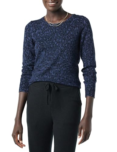 Amazon Essentials Damen Leichter, Langärmeliger Pullover Mit Rundhalsausschnitt (Erhältlich in Übergröße), Marineblau Gepard, XS von Amazon Essentials