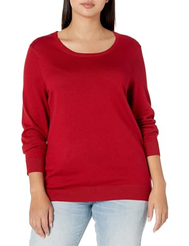 Amazon Essentials Damen Leichter, Langärmeliger Pullover Mit Rundhalsausschnitt (Erhältlich in Übergröße), Rot, M von Amazon Essentials