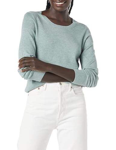 Amazon Essentials Damen Leichter, Langärmeliger Pullover Mit Rundhalsausschnitt (Erhältlich in Übergröße), Salbeigrün Meliert, XS von Amazon Essentials
