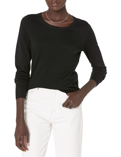 Amazon Essentials Damen Leichter, Langärmeliger Pullover Mit Rundhalsausschnitt (Erhältlich in Übergröße), Schwarz, 5XL Große Größen von Amazon Essentials
