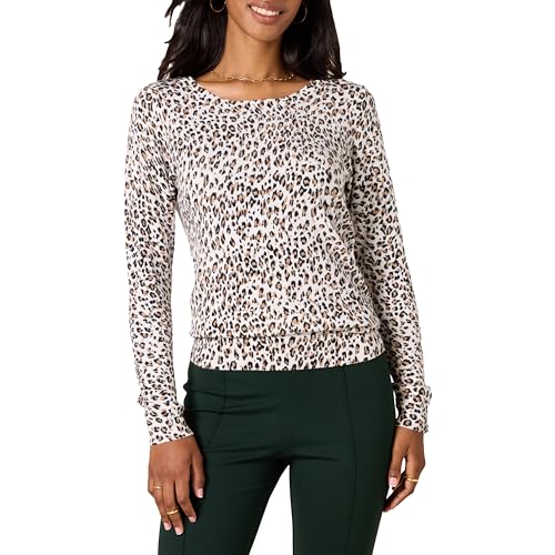 Amazon Essentials Damen Leichter, Langärmeliger Pullover Mit Rundhalsausschnitt (Erhältlich in Übergröße), Weiß Gepardenaufdruck, XL von Amazon Essentials