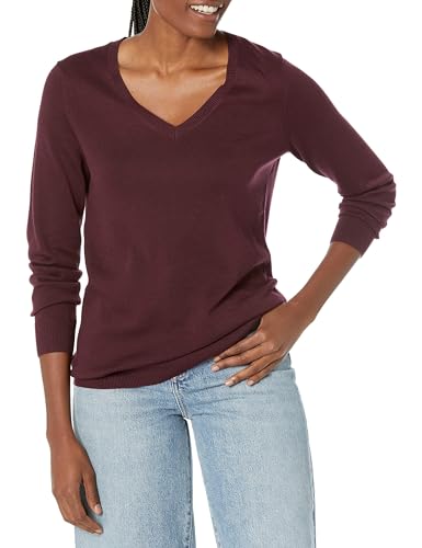 Amazon Essentials Damen Leichter, Langärmeliger Pullover Mit V-Ausschnitt, Klassischer Schnitt (Erhältlich In Übergröße), Dunkles Burgunderrot, XXL von Amazon Essentials