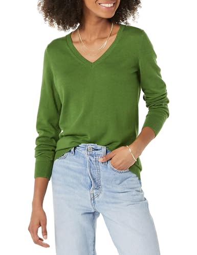 Amazon Essentials Damen Leichter, Langärmeliger Pullover Mit V-Ausschnitt, Klassischer Schnitt (Erhältlich In Übergröße), Grün, L von Amazon Essentials