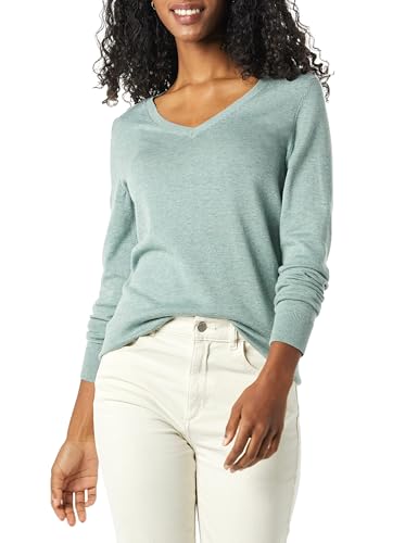 Amazon Essentials Damen Regular-Fit Leichter Langarm-Pullover V-Ausschnitt (In Übergröße Erhältlich), Salbeigrün Meliert, M von Amazon Essentials