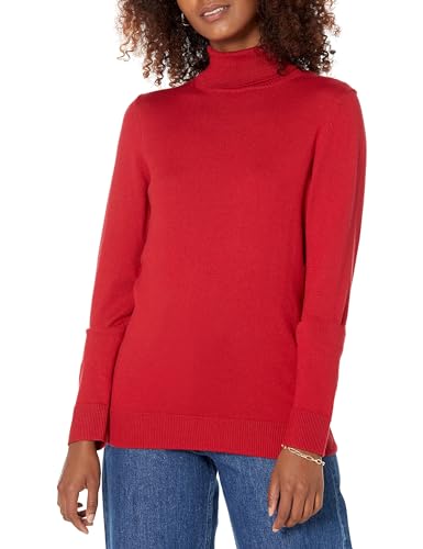 Amazon Essentials Damen Leichter, Langärmeliger Rollkragenpullover, Klassischer Schnitt (Erhältlich In Übergröße), Rot, XL von Amazon Essentials