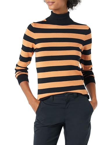 Amazon Essentials Damen Leichter, Langärmeliger Rollkragenpullover, Klassischer Schnitt (Erhältlich In Übergröße), Schwarz Kamelbraun Rugby-Streifen, XS von Amazon Essentials