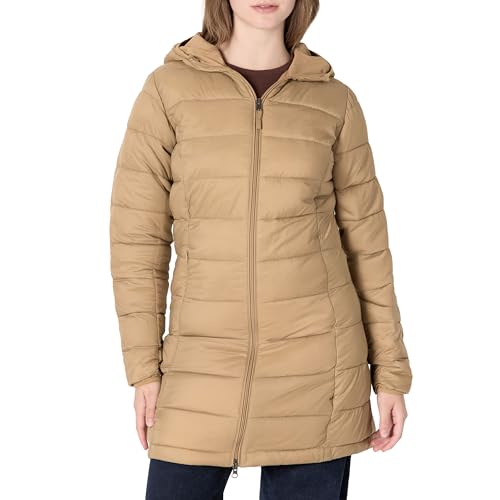 Amazon Essentials Damen Leichter, wasserabweisender, verstaubarer Regular-Fit-Daunenmantel mit Kapuze (erhältlich in Plus Size), Pilzbraun, S von Amazon Essentials