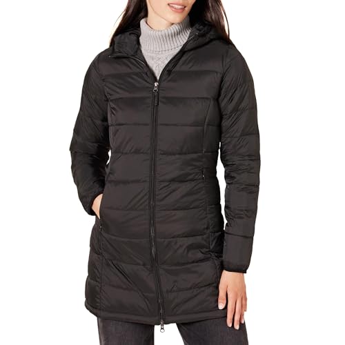 Amazon Essentials Damen Leichter, wasserabweisender, verstaubarer Puffermantel mit Kapuze (erhältlich in Übergrößen), Schwarz, 5XL Große Größen von Amazon Essentials