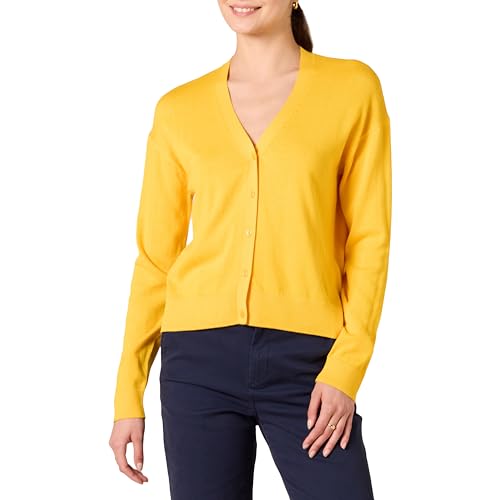Amazon Essentials Damen Leichter, kurz Geschnittener Cardigan-Pullover mit V-Ausschnitt und lockerer Passform, Goldgelb, XXL von Amazon Essentials