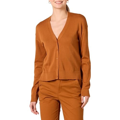 Amazon Essentials Damen Leichter, kurz Geschnittener Cardigan-Pullover mit V-Ausschnitt und lockerer Passform, Karamell, L von Amazon Essentials