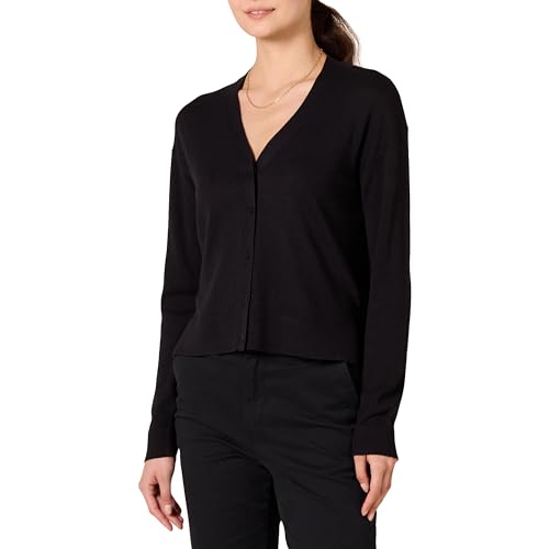 Amazon Essentials Damen Leichter, kurz Geschnittener Cardigan-Pullover mit V-Ausschnitt und lockerer Passform, Schwarz, XL von Amazon Essentials