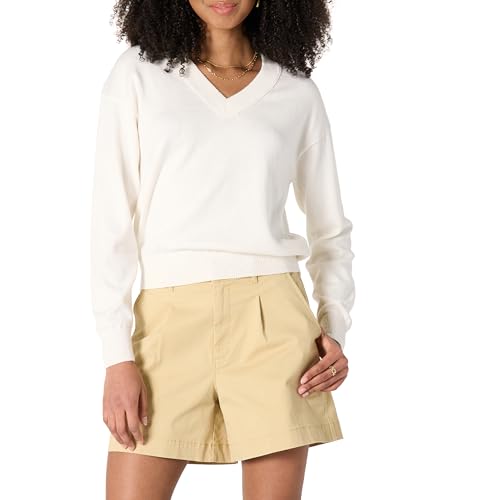 Amazon Essentials Damen Leichter, Kurz Geschnittener Relaxed-Fit-Pullover mit V-Ausschnitt, Eierschalenweiß, XXL Amazon Essentials Damen Leichter, Kurz Geschnittener Relaxed-Fit-Pullover mit V-Ausschnitt, Eierschalenweiß, XXL von Amazon Essentials
