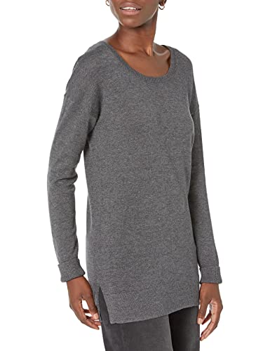 Amazon Essentials Damen Leichter, langärmliger Tunika-Pullover mit U-Ausschnitt (in Übergröße erhältlich), Dunkelgrau Meliert, S von Amazon Essentials