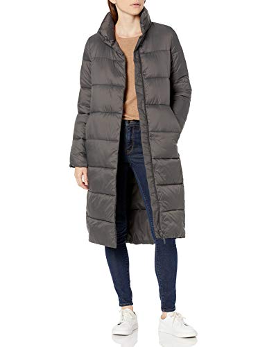 Amazon Essentials Damen Leichter, Langer Cocoon-Puffer-Wintermantel, Wasserabweisend, Durchgehender Reißverschluss, Dunkelgrau, L von Amazon Essentials
