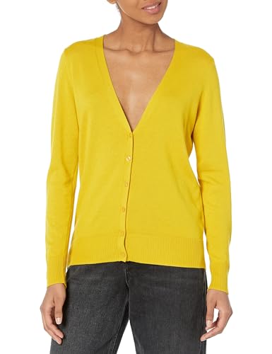 Amazon Essentials Damen Leichter Cardigan mit V-Ausschnitt (in Übergröße erhältlich), Dunkelgelb, XXL von Amazon Essentials