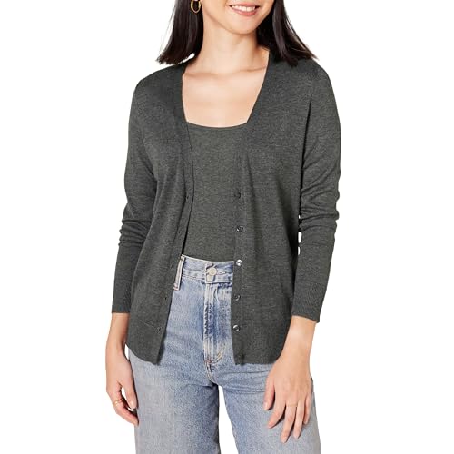 Amazon Essentials Damen Leichter Cardigan mit V-Ausschnitt (in Übergröße erhältlich), Dunkelgrau Meliert, 5XL Große Größen von Amazon Essentials