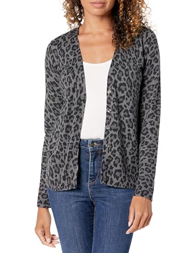 Amazon Essentials Damen Leichter Cardigan mit V-Ausschnitt (in Übergröße erhältlich), Dunkelgrau Meliert Tier, M von Amazon Essentials