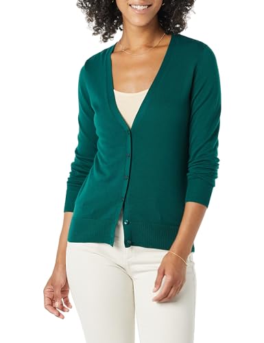 Amazon Essentials Damen Leichter Cardigan mit V-Ausschnitt (in Übergröße erhältlich), Dunkelgrün, M von Amazon Essentials