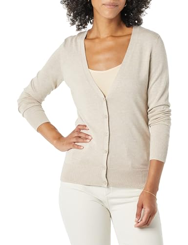 Amazon Essentials Damen Leichter Cardigan mit V-Ausschnitt (in Übergröße erhältlich), Helles Haferbeige, L von Amazon Essentials