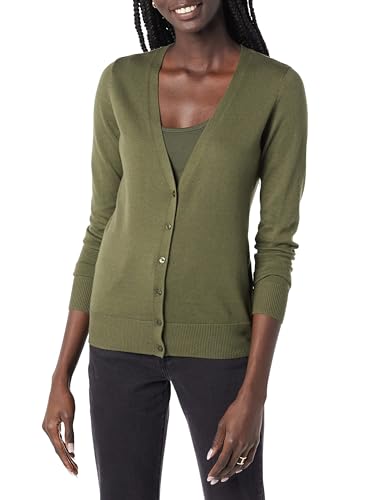 Amazon Essentials Damen Leichter Cardigan mit V-Ausschnitt (in Übergröße erhältlich), Olivgrün, S von Amazon Essentials