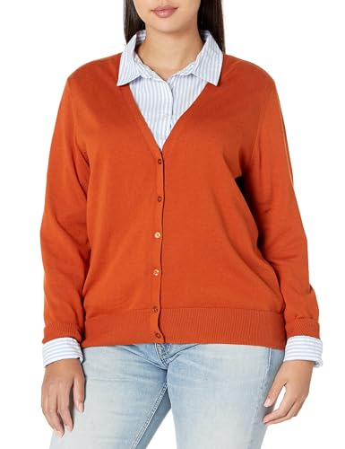 Amazon Essentials Damen Leichter Cardigan mit V-Ausschnitt (in Übergröße erhältlich), Rostfarben, M von Amazon Essentials