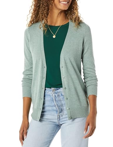 Amazon Essentials Damen Leichter Cardigan mit V-Ausschnitt (in Übergröße erhältlich), Salbeigrün Meliert, L von Amazon Essentials