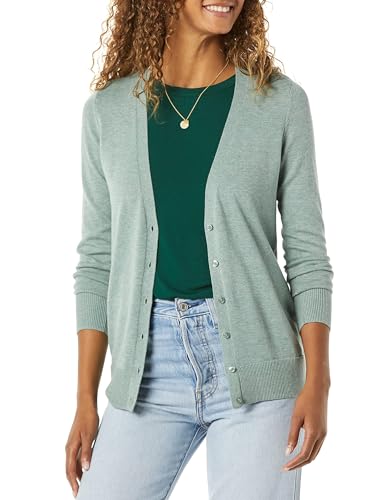 Amazon Essentials Damen Leichter Cardigan mit V-Ausschnitt (in Übergröße erhältlich), Salbeigrün Meliert, XXL von Amazon Essentials