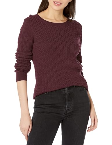Amazon Essentials Damen Leichter Langarm-Pullover Mit Rundhalsausschnitt Mit Zopfmuster (Erhältlich In Übergröße), Burgunderrot, M von Amazon Essentials