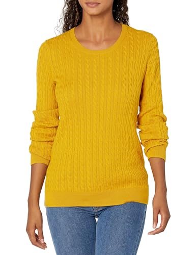 Amazon Essentials Damen Leichter Langarm-Pullover Mit Rundhalsausschnitt Mit Zopfmuster (Erhältlich In Übergröße), Gold, M von Amazon Essentials