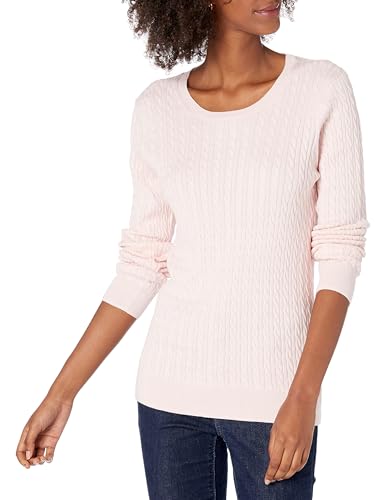 Amazon Essentials Damen Leichter Langarm-Pullover Mit Rundhalsausschnitt Mit Zopfmuster (Erhältlich In Übergröße), Hellrosa, M von Amazon Essentials